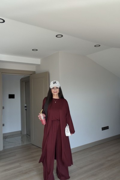 3 lü Pamuk Viskon Takım Bordo  Bordo