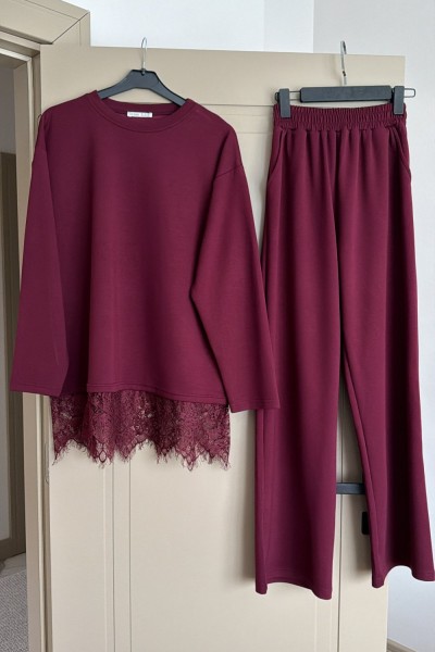 DANTELLİ OYSHO TAKIM BORDO Bordo