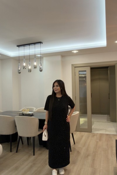 OYSHO TAŞLI ELBİSE SİYAH  Siyah