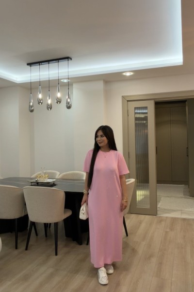 OYSHO TAŞLI ELBİSE PEMBE  Pembe