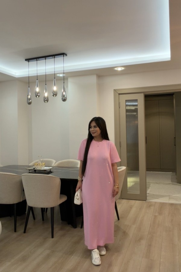 OYSHO TAŞLI ELBİSE PEMBE  Pembe