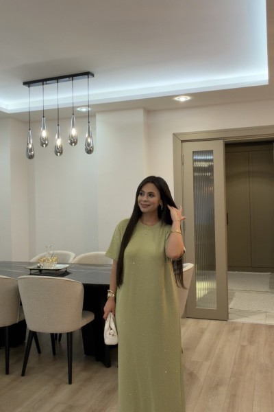 OYSHO TAŞLI ELBİSE ÇAĞLA YEŞİLİ  Su Yeşili