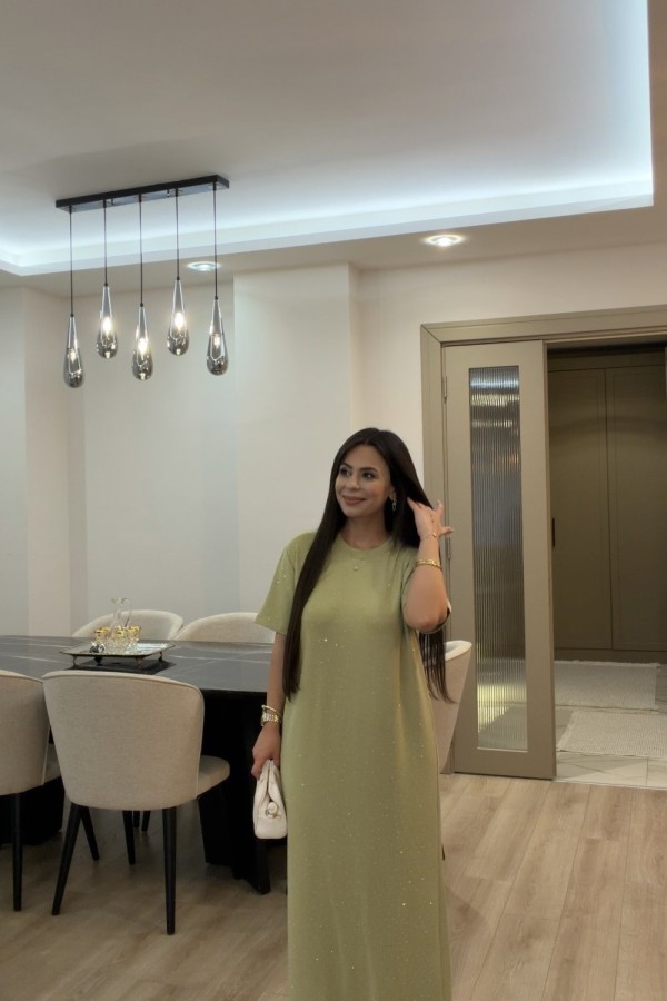 OYSHO TAŞLI ELBİSE ÇAĞLA YEŞİLİ  Su Yeşili