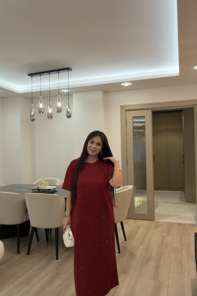 OYSHO TAŞLI ELBİSE KIRMIZI  Kırmızı