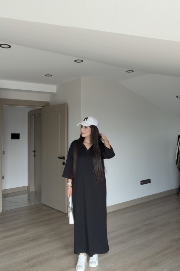 OYSHO YAKALI ELBİSE SİYAH  Siyah