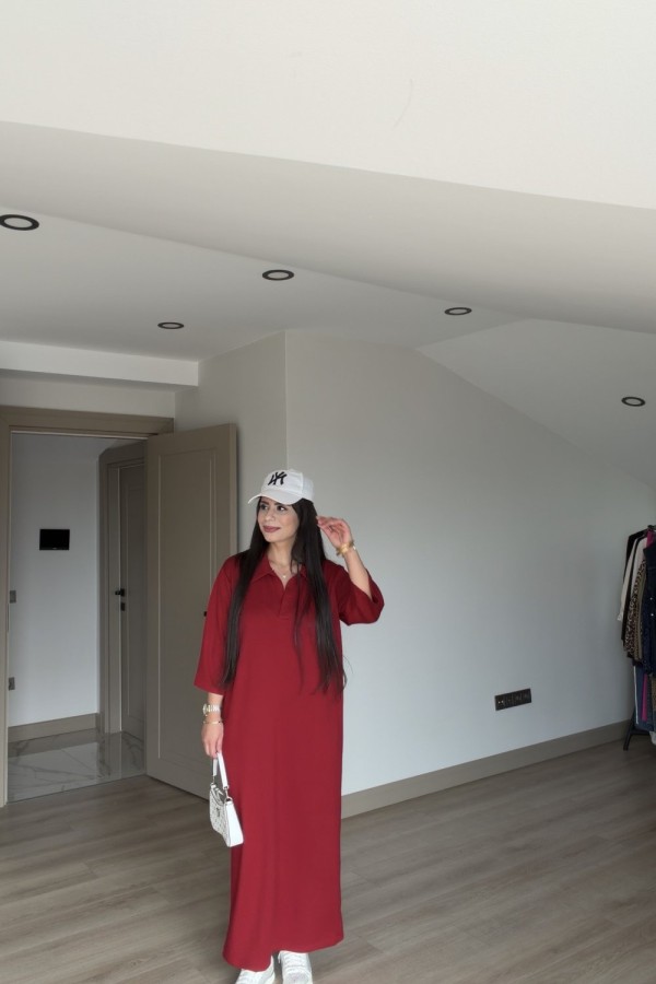 OYSHO YAKALI ELBİSE KIRMIZI  Kırmızı