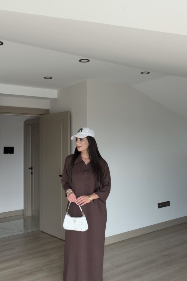 OYSHO YAKALI ELBİSE KAHVERENGİ  Kahverengi