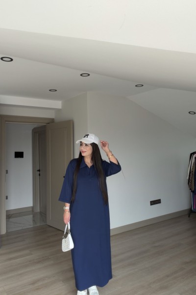 OYSHO YAKALI ELBİSE LACİVERT  Lacivert