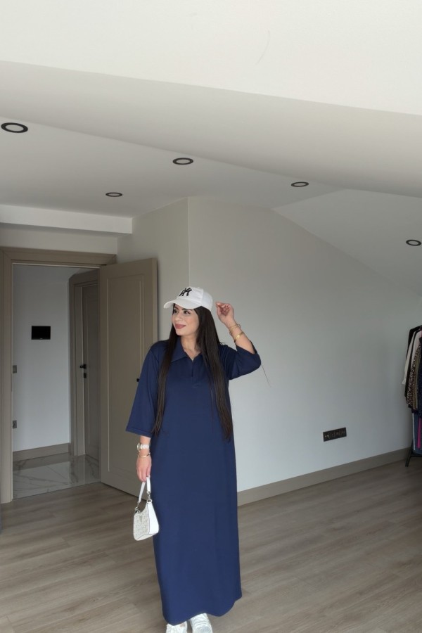 OYSHO YAKALI ELBİSE LACİVERT  Lacivert