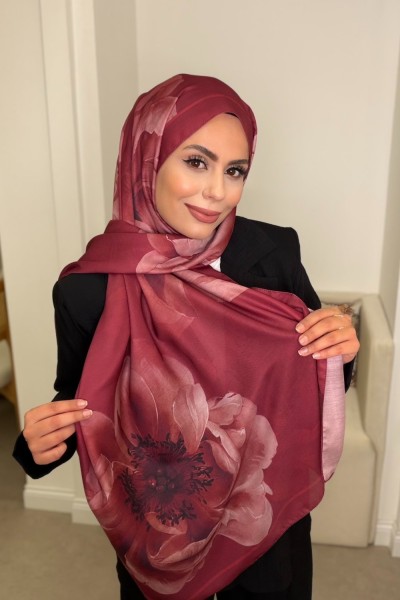 ÇİÇEK DESEN ŞAL BORDO  Bordo