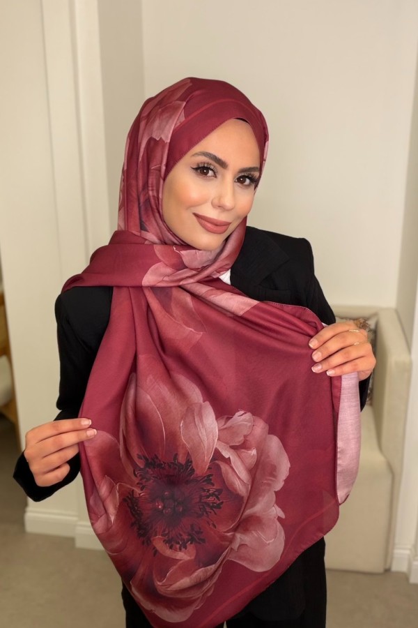 ÇİÇEK DESEN ŞAL BORDO  Bordo