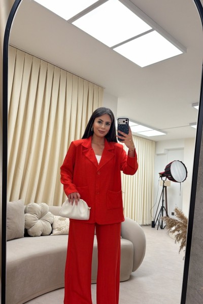 ÇİLEK KUMAŞ BLAZER TAKIM MERCAN  Mercan