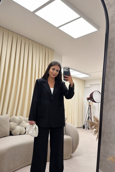 ÇİLEK KUMAŞ BLAZER TAKIM SİYAH  Siyah