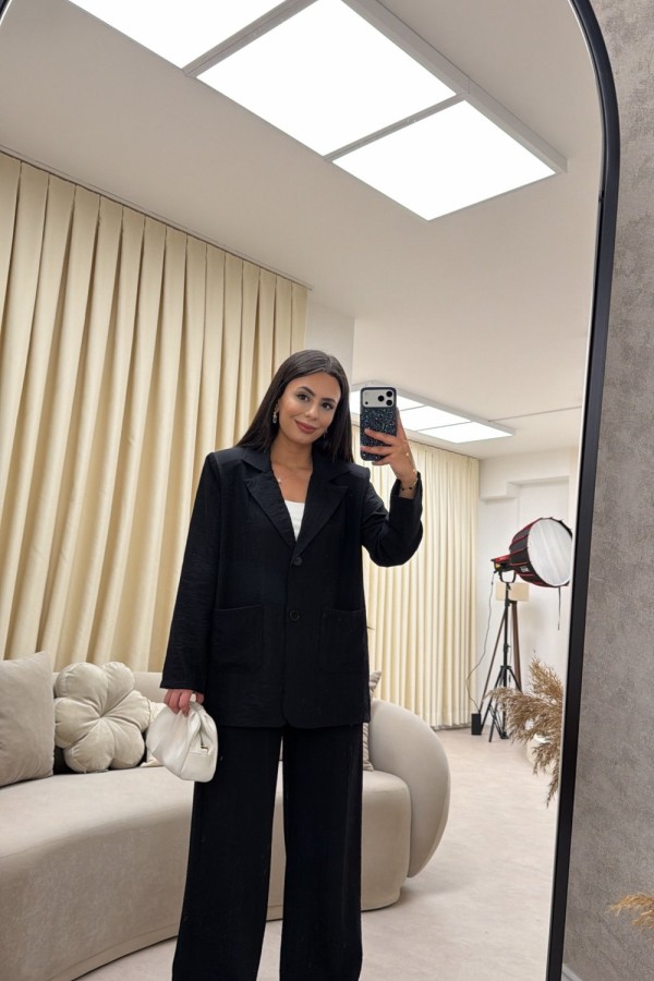ÇİLEK KUMAŞ BLAZER TAKIM SİYAH  Siyah