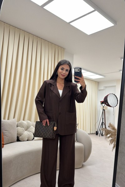 ÇİLEK KUMAŞ BLAZER TAKIM KAHVERENGİ  Kahverengi