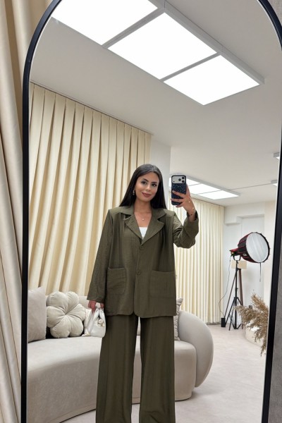 ÇİLEK KUMAŞ BLAZER TAKIM HAKİ  Haki