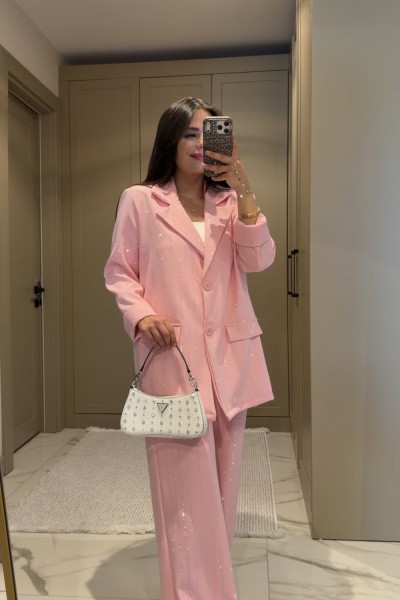 SU YOLU TAŞLI TAKIM PEMBE  Pembe