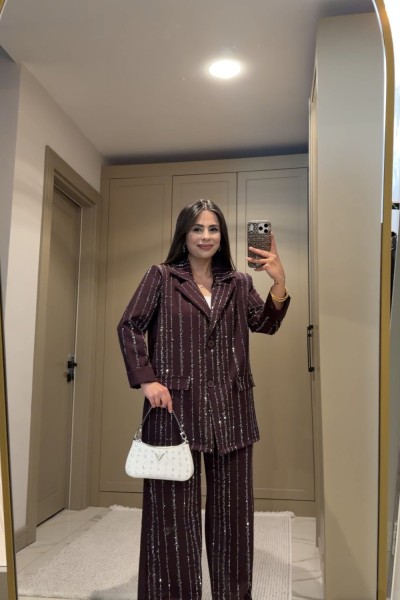 SU YOLU TAŞLI TAKIM BORDO  Bordo