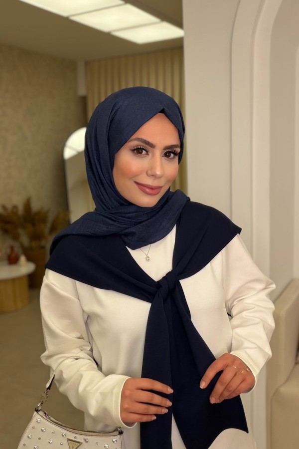 DÜZ MONOGRAM ŞAL LACİVERT Lacivert