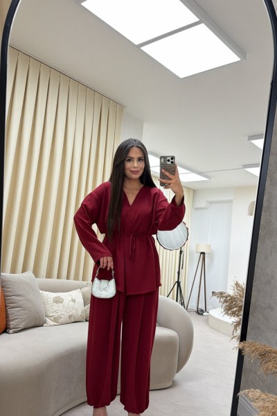 PAÇASI LASTİKLİ PAREO TAKIM BORDO  Bordo