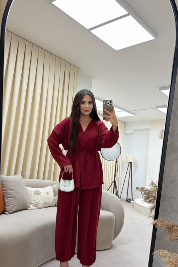 PAÇASI LASTİKLİ PAREO TAKIM BORDO  Bordo