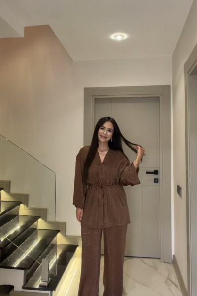 BİHTER TAŞLI TAKIM KAHVERENGİ  Kahverengi