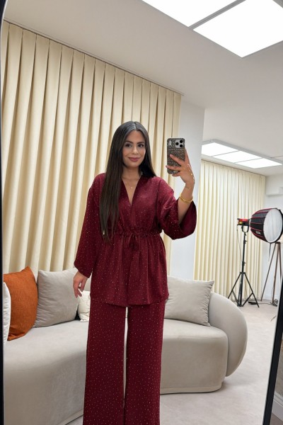 BİHTER TAŞLI TAKIM BORDO  Bordo