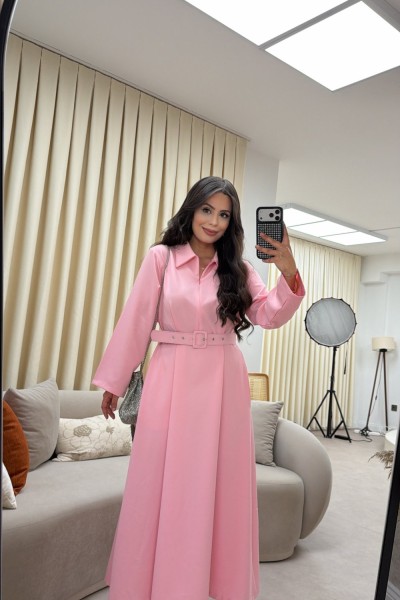 KEMERLİ ELBİSE PEMBE Pembe