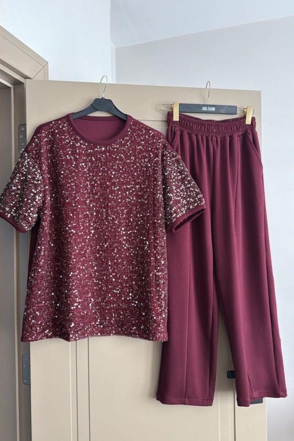 Oysho Payetli Takım Bordo  Bordo
