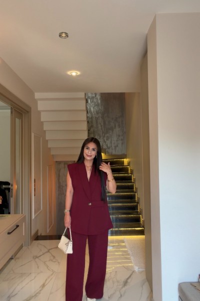 SIFIR KOL CEKETLİ TAKIM BORDO Bordo