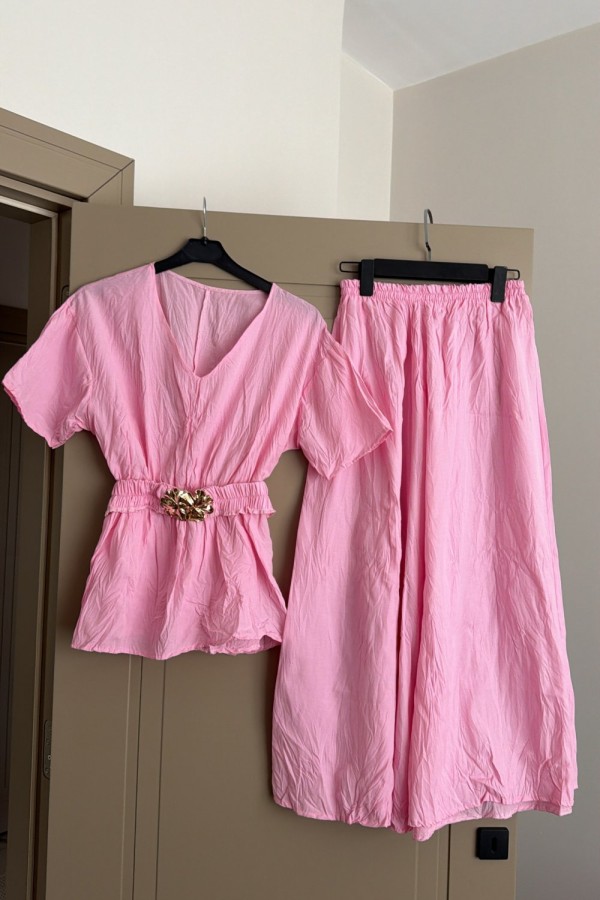 GOLD KEMERLİ ETEKLİ TAKIM PEMBE   Pembe