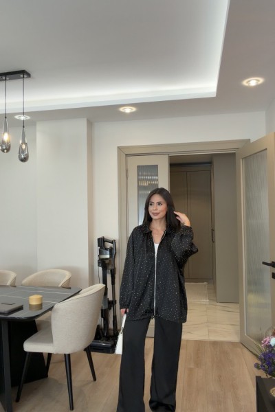 ZARA TAŞLI SATEN TAKIM SİYAH(30 EYLÜL KARGO ÇIKIŞI) Siyah