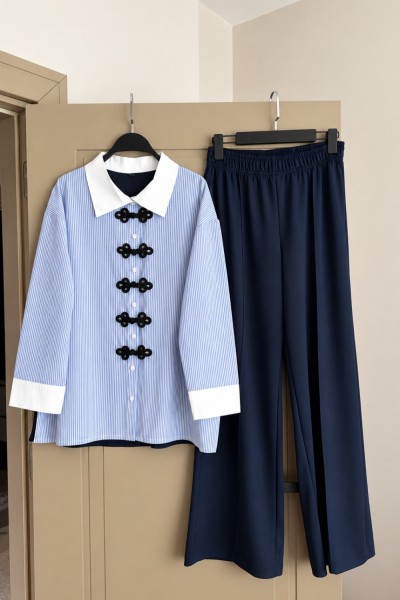 ZARA ÇİN DÜĞMELİ TAKIM (13 EKİM ÇIKIŞ) Lacivert
