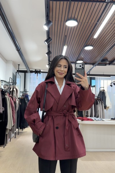 KUŞAKLI TRENÇKOT BORDO (22 EKİM KARGO ÇIKIŞI) Bordo
