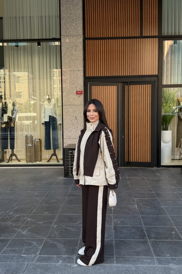 YAĞMURLUKLU TASARIM TAKIM KAHVERENGİ Kahverengi