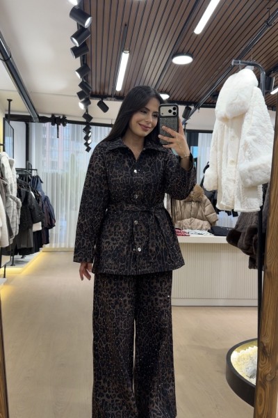 TAŞLI GABARDİN LEOPAR TAKIM (7 KASIM KARGO ÇIKIŞI) Kahverengi