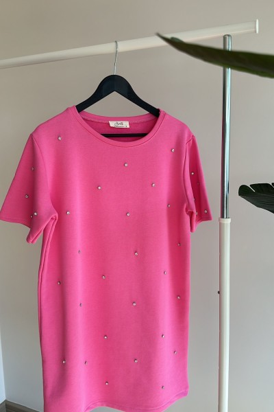 Üç İplik Taşlı Elbise Pembe ( 3 temmuz Çıkışı)  Pembe