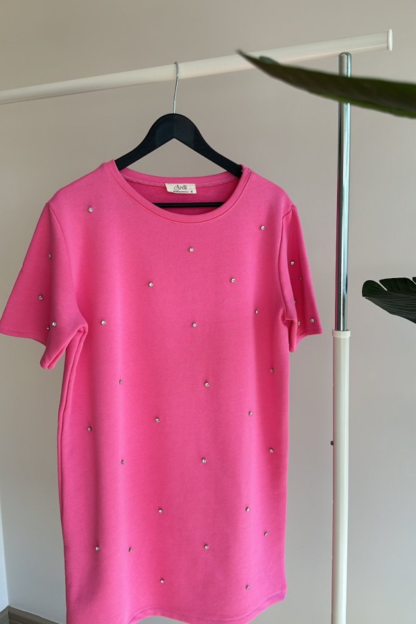 Üç İplik Taşlı Elbise Pembe ( 3 temmuz Çıkışı)  Pembe