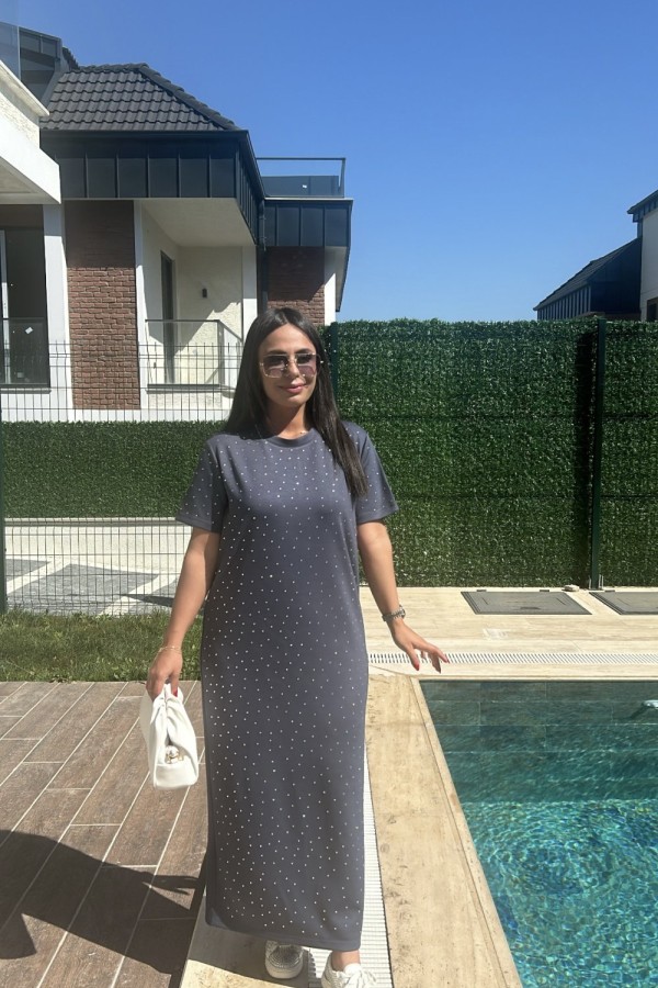 OYSHO TAŞLI ELBİSE GRİ (23 AĞUSTOS KARGO ÇIKIŞI) Gri