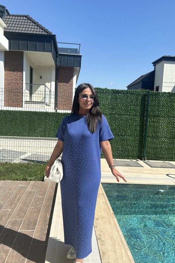 OYSHO TAŞLI ELBİSE MAVİ (23 AĞUSTOS  KARGO ÇIKIŞI) Mavi