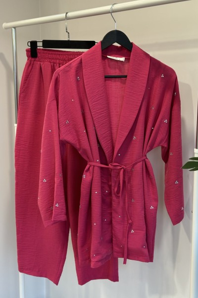 ZARA MODEL TAŞLI PAREO TAKIM PEMBE  Pembe