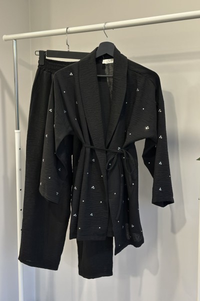 ZARA MODEL TAŞLI  PAREO TAKIM SİYAH Siyah