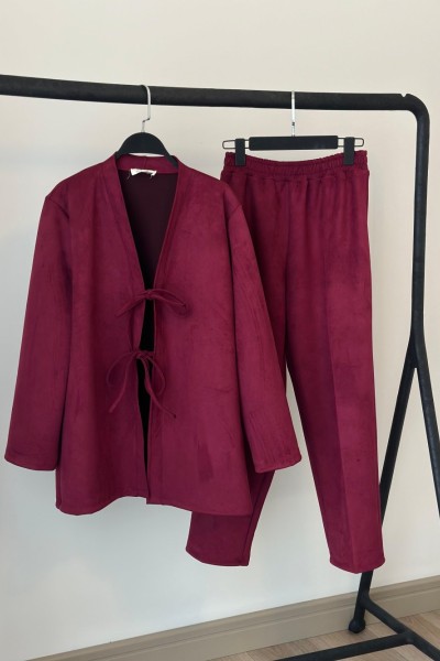  KURDELALI SÜET TAKIM BORDO  Bordo