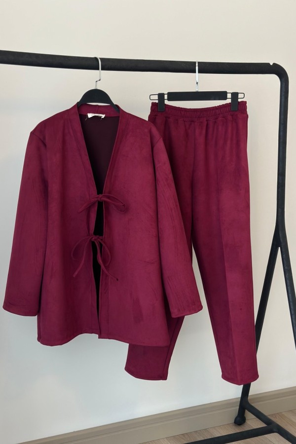  KURDELALI SÜET TAKIM BORDO  Bordo