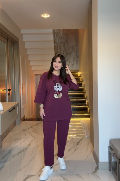 TAŞLI MİCKEY TAKIM BORDO Bordo