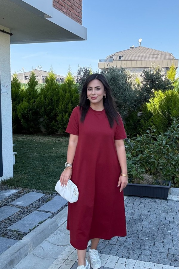  İKİ İPLİK ELBİSE BORDO  Bordo