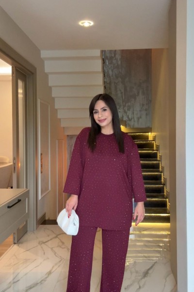 OYSHO TAŞLI TAKIM BORDO Bordo