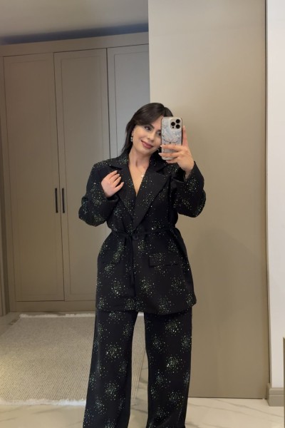 IŞILTILI BLAZER TAKIM SİYAH  Siyah