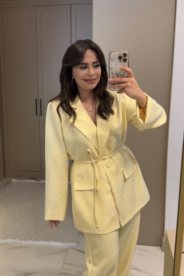 IŞILTILI BLAZER TAKIM SARI  Sarı