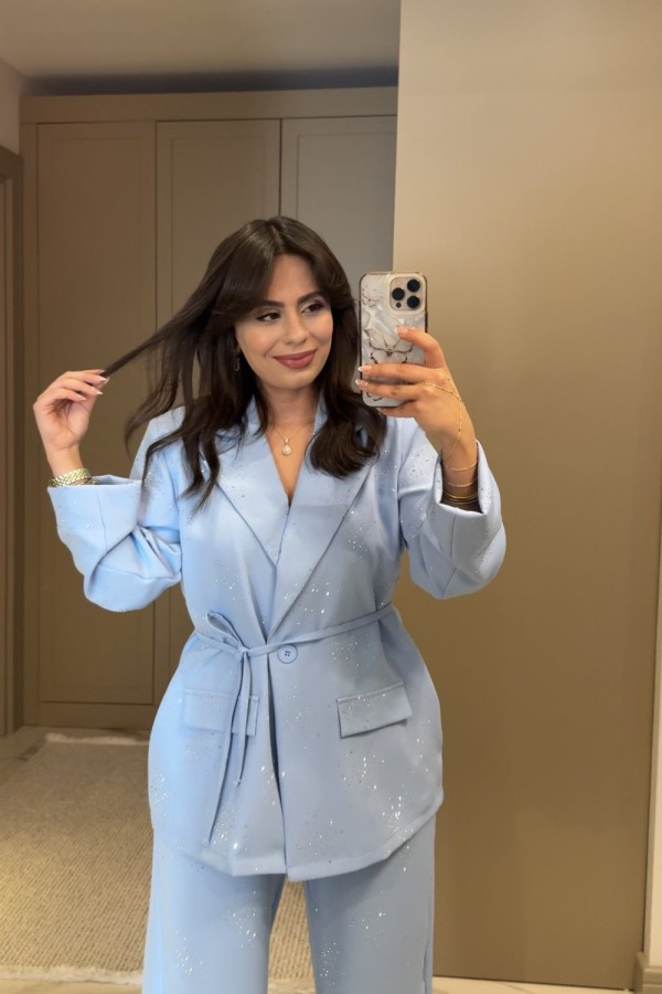 IŞILTILI BLAZER TAKIM BEBE MAVİSİ  Bebe Mavisi